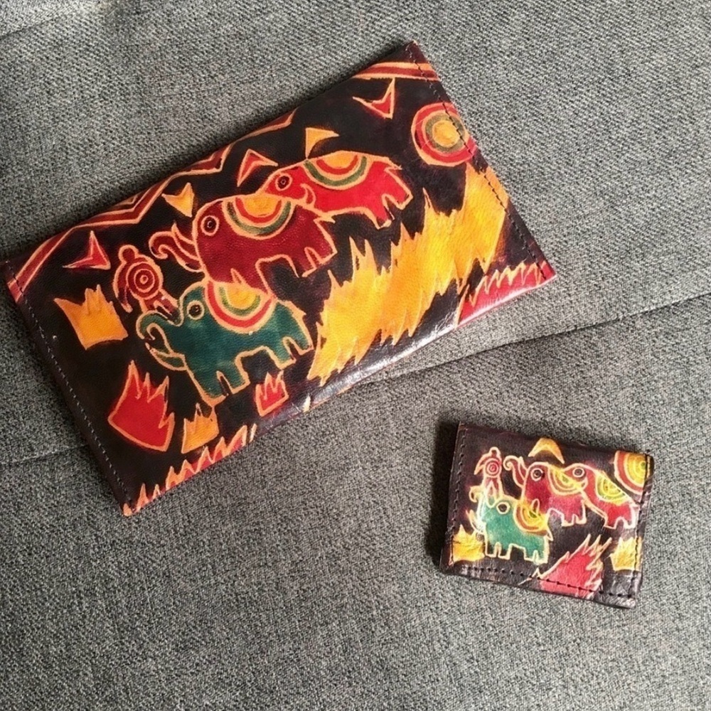 Colorful Elephant Wallet Clutch with Matching Coin Purse, Genuine Leather, Brown - Picture 17 of 17